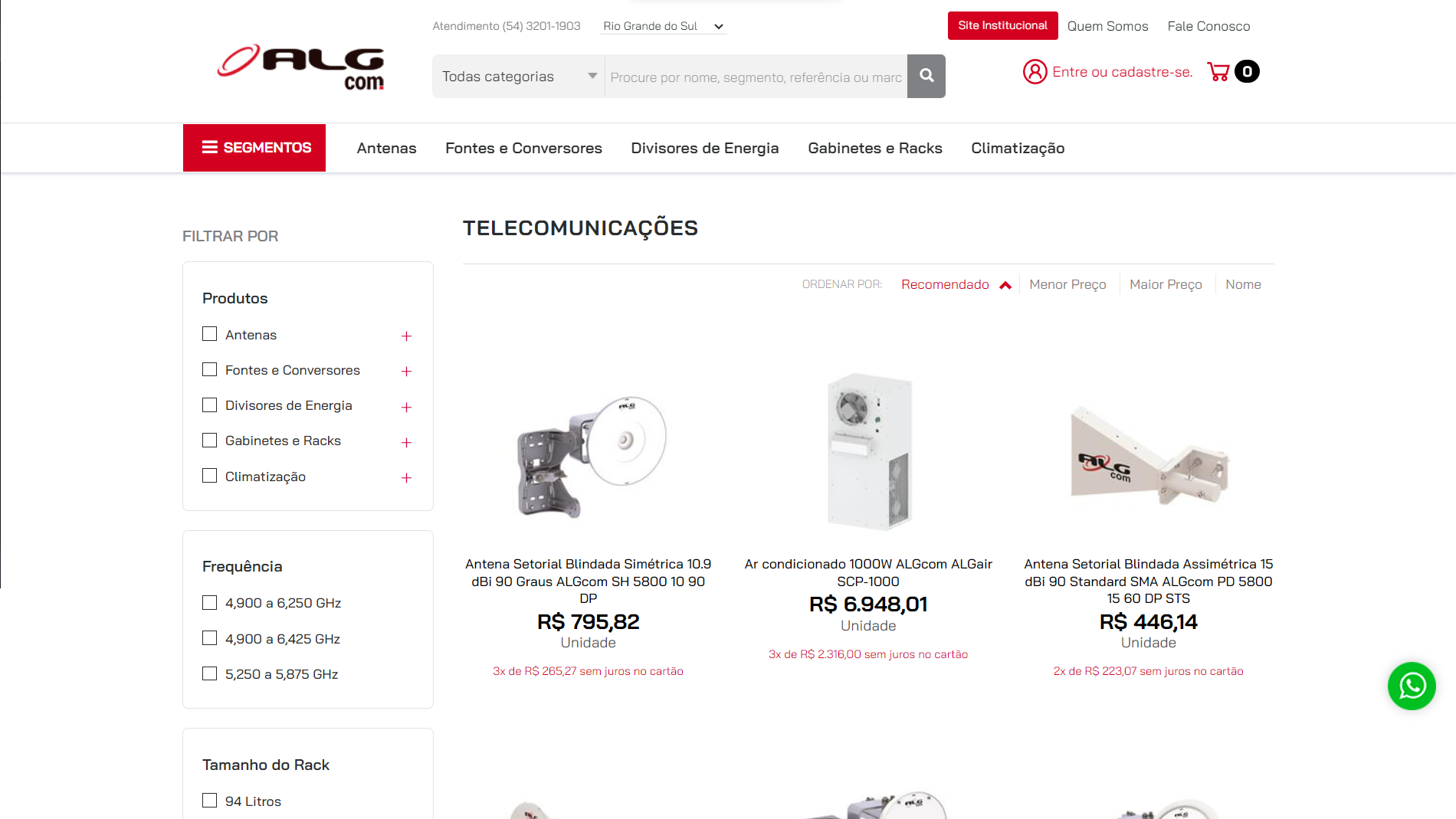 Print de tela ecommerce axys